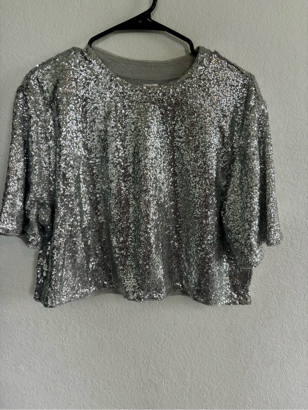 H&M Silver Sequin Cropped Sweatshirt